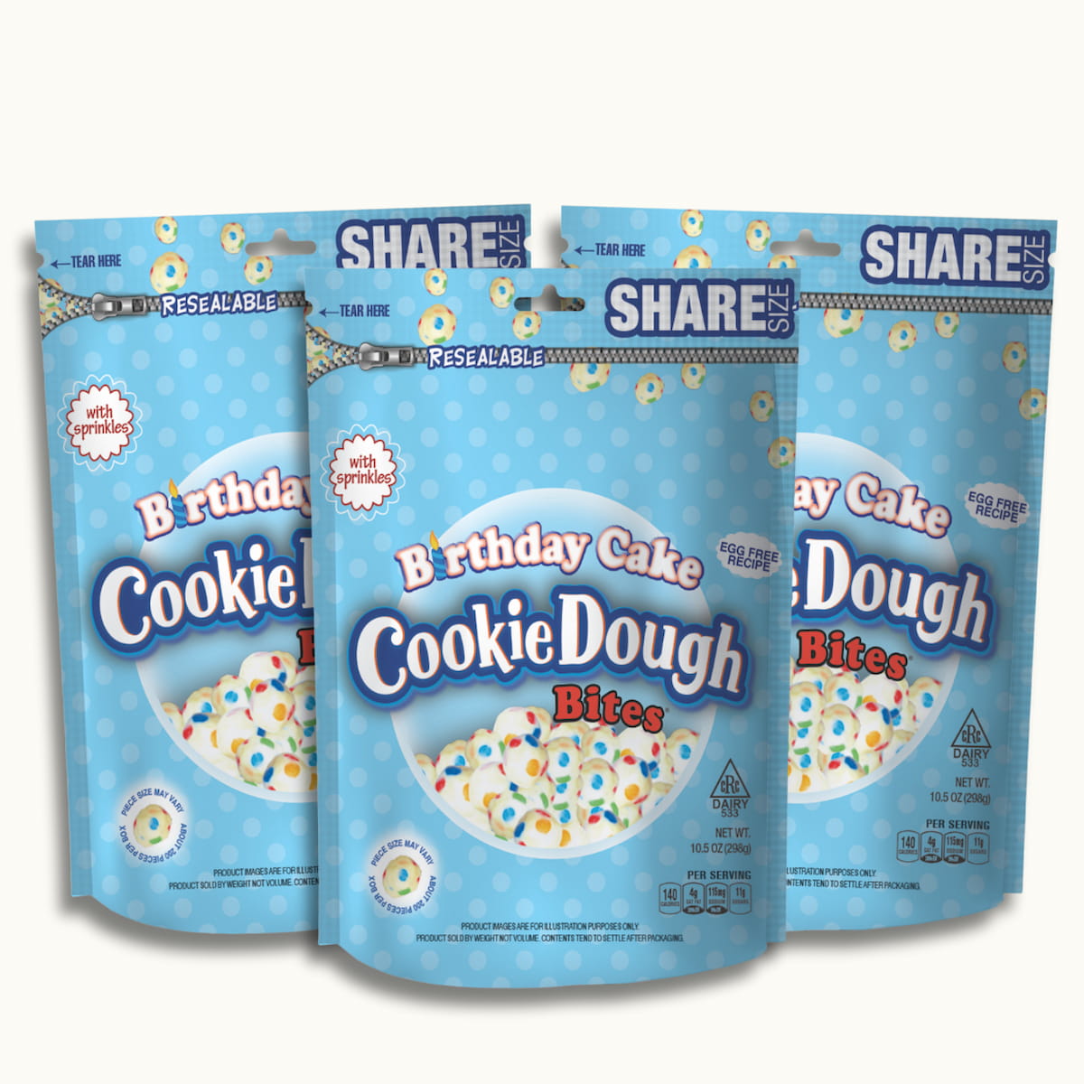 Birthday Cake Cookie Dough Bites 10.5oz Share Size with Sprinkles - Crunch n Crave